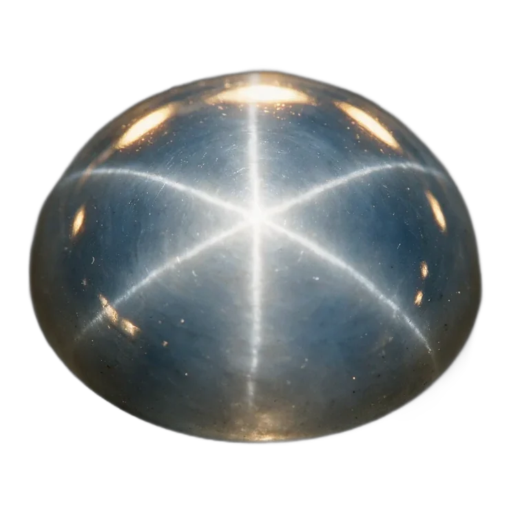 A star sapphire cabochon showing a six-rayed asterism.