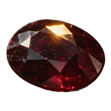 A deep red ruby, oval cut.
