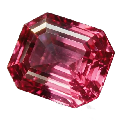 A hot pink-red spinel, step cut.